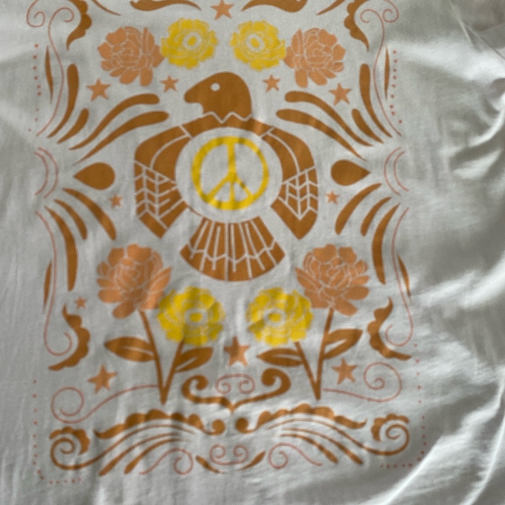 Graphic Print Anthropology T-Shirt - Light Purple and Orange. Size medium Length - Picture 6 of 6
